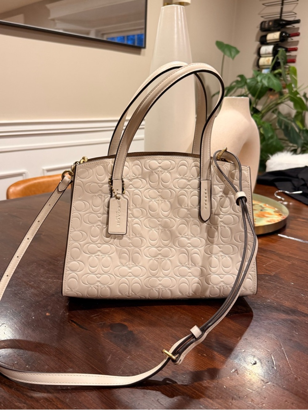 Coach Chalk Embossed Signature Satchel with Crossbody Strap